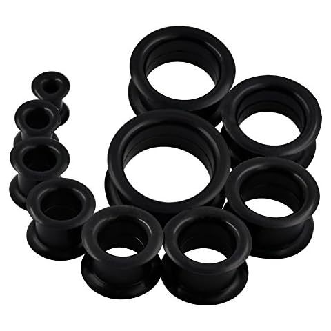 Oyaface 20PCS Black Tunnels Kit 2G to 1 Inch Hard Silicone Gauges Set Ear Plugs Expander Tunnels Piercing Expanding Tools Cover
