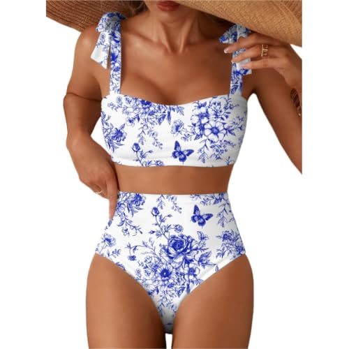 Bikini 2 pièces pour femmes avec maillot de bain taille haute et contrôle du ventre en taille L
