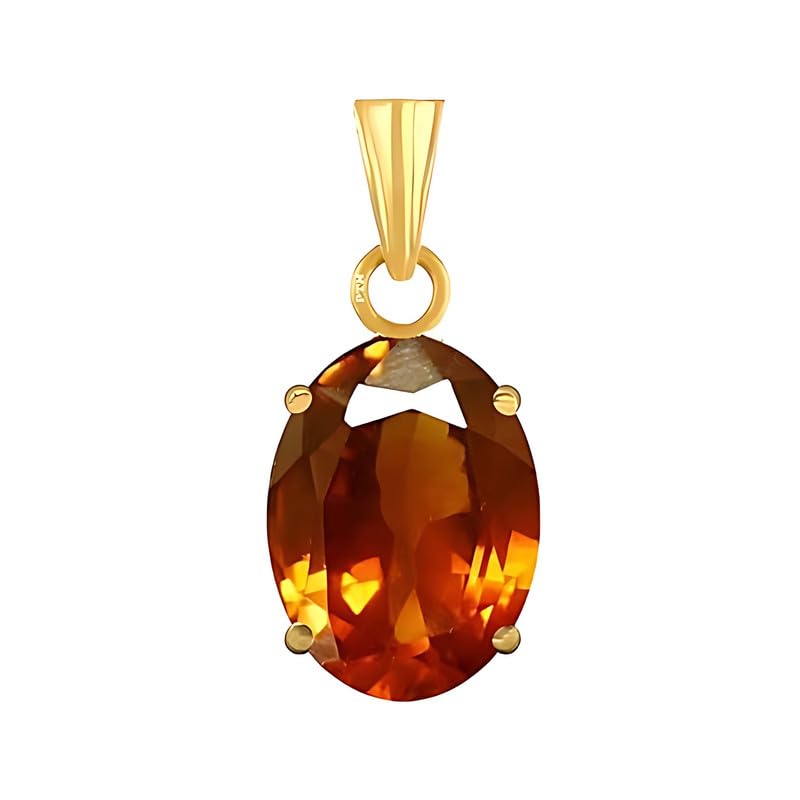 Ptm Natural Hessonite/Gomed 3.25 to 10.25 Ratti or 3.00 to 9.50 Carat Astrological Certified Gemstone Panchdhatu/5 Metals 22k Gold Plated Pendant for Men & Women