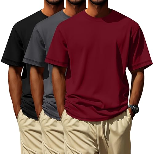 Image of Neer 3 Pack Big and Tall T-Shirts for Men L-7xl Tops | Large Casual Stretch Workout Tees, Short Sleeve Crewneck Oversized Shirts, Classic Summer Outfits, Comfy Basic Loose Clothes