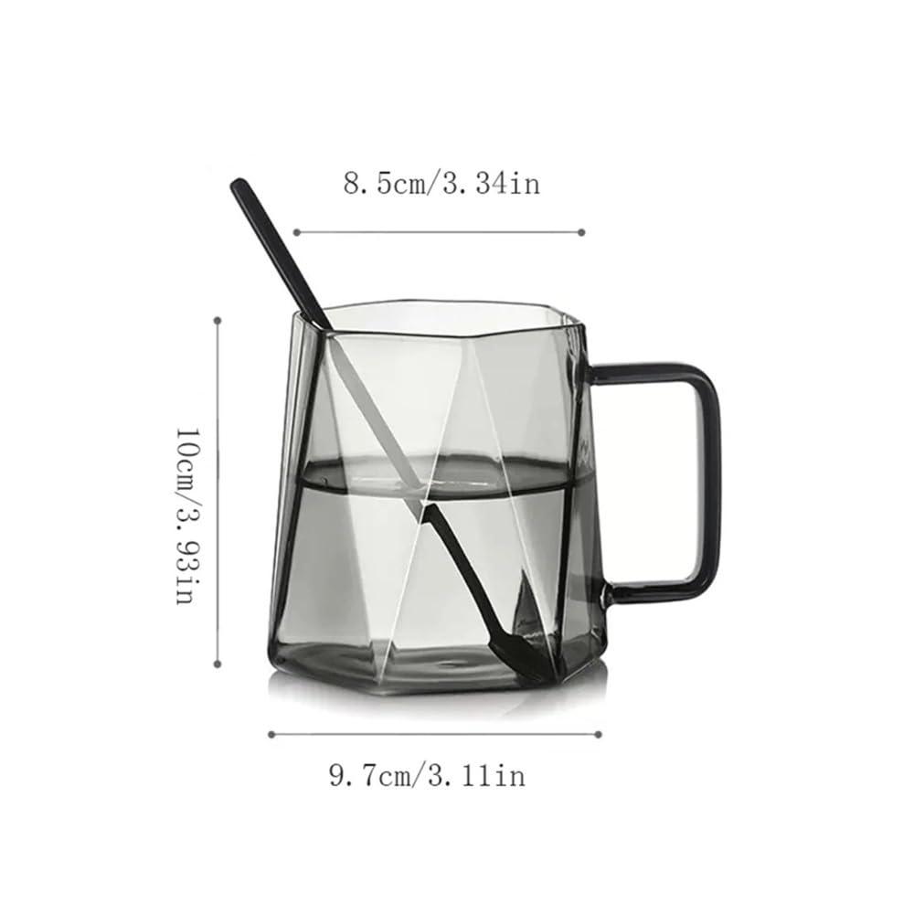 Kubki Duży szklany kubek do kawy, kreatywny design, dom, wielokątny, owsiany, śniadanie, biuro, kaliber retro do Latte, Gorącej Herbaty, Mleka(Clear)