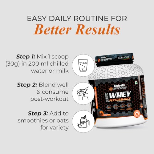 Image of NUTRELA Sports Patanjali Whey Protein 2kg with Shaker | Concentrate + Isolate | 24g Protein Per Scoop | 6.7g BCAA, 4.9g Glutamine with Digestive Enzymes for quick absorption & easy digestion | Muscle - Building & Recovery | 100% Vegetarian | Irish Chocolate