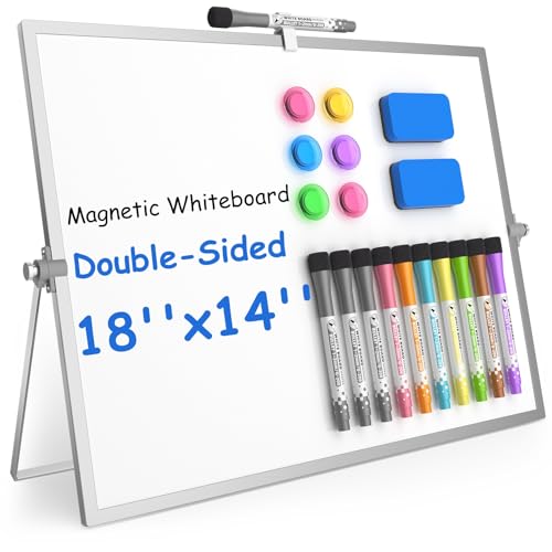 Grtard Magnetic Dry Erase Board with Stand, 18''x14'' Double-Sided White Board for Kids, Desktop Whiteboard with Stand, Large White Board, Desk...