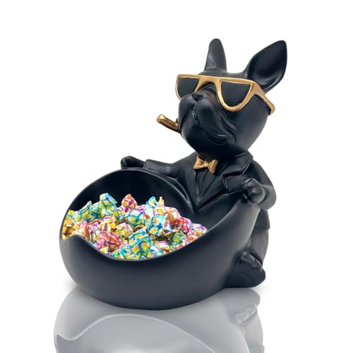 French Bulldog Candy Bowl Decor, Heart-Shaped Key Holder Bowl Candy Dish with Tray, Bulldog Accessories