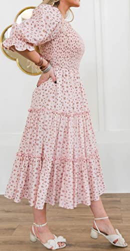 Image of Sister Amy Women's Boho Floral Print Square Neck Beach Party Flowy Ruffle Midi Dress