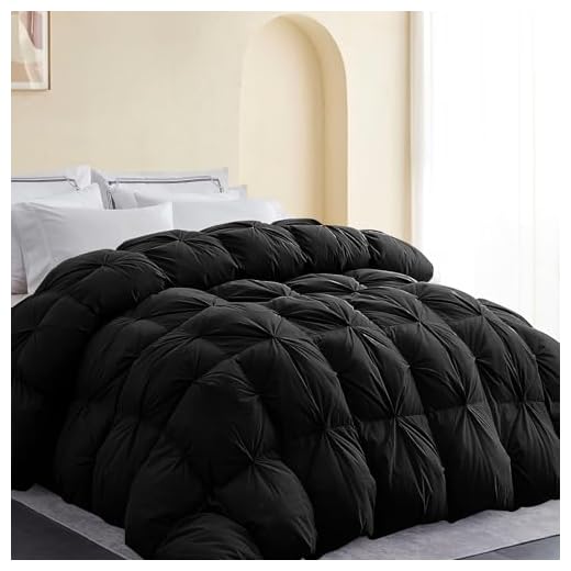 SNOWMAN Heavyweight 75% Down Comforter King Size, Pinch Pleat Duvet Insert with 8 Corner Tabs, Super Warm Bed Comforter for Cold Weather/Sleepers, Soft Down Proof Cotton Blended Fabric(Black,106"x90")