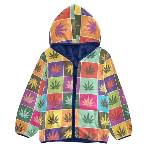 Colorful Leaves Grid Toddler Boy Comfy Soft Fleece Outerwear Jackets with Polar Fleece Lining 3T