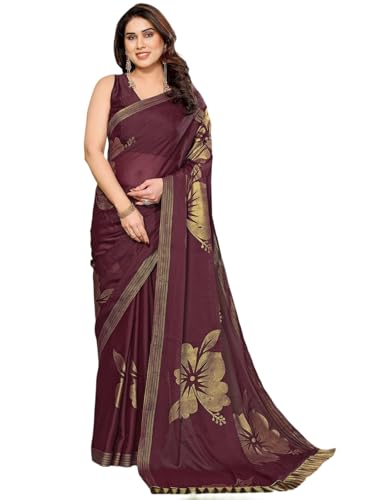 Image of Satrani Women's Shimmer Georgette Foil Printed Saree with Unstitched Blouse Piece