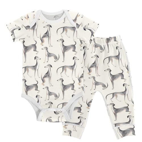 vvfelixl Cartoon Greyhounds Baby Bodysuits Set,Baby Layette Sets Unisex Short Sleeve Babys Pants Sets 6-9M