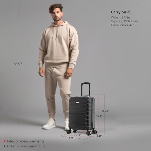 Image of InUSA TREND Luggage with Spinner Wheels | Durable Lightweight Hardshell Suitcase, Travel bag with Handle and Trolley, 20-Inch Carry On Small Luggage | Black