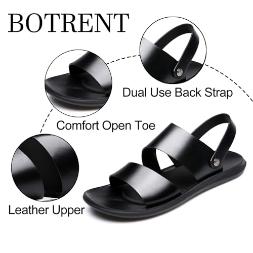 Men’s Casual Leather Slip On Flat Sandals Round Open Toe Adjustable Back Strap Lightweight Non Slip Summer Sandals for Outdoor Beach Daily3