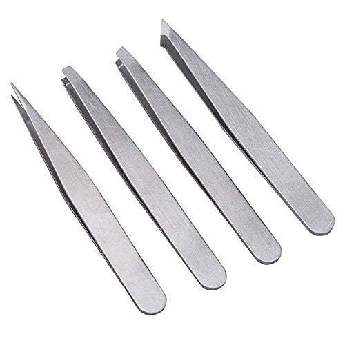 4 Pack Tweezer Set Precision Tweezers for Eyebrows for Ingrown Hair Removal, Professional Brow Remover Tools for Women and Girls, Hair Plucking Daily Beauty Tool with Case