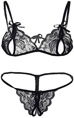 GIRLY GIRL Women's Sexy Net Lace Lingerie Set/Bikini Set/Bra Panty Set for Honeymoon Black