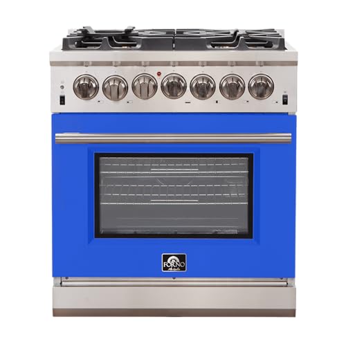FORNO Capriasca Full Gas 48" Inch. Freestanding Range with 8 Sealed Burners Cooktop - 6.58 Cu.Ft. Double Gas Convection Oven Capacity, Stainless Steel Heavy Duty Cast Iron Grates.