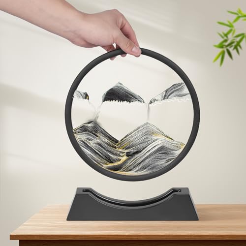 Image of Wai Danie Moving Sand Art Picture 3D Hourglass Deep Sea Sandscape Liquid Motion Display Painting Flowing Sand Frame Relaxing Desktop Home Office Work Decor (Black, 12 Inches)