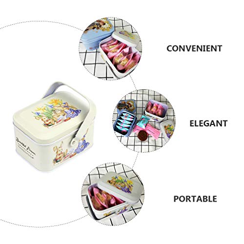 PIXNOR 2pcs Easter Tinplate Box with Handle Gift Packing Case Candy Wrapping Case Tins Box Empty Storage Tins Case Containers Can with Lid for Candle Candy Gifts Treasures