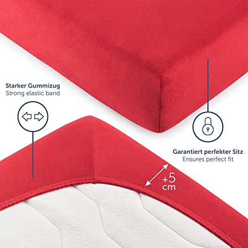 Blumtal® Premium Spannbettlaken 200x220 Topper Jersey 1er Set - Oeko-TEX zertifiziertes Bettlaken aus Baumwolle - Leintuch 200x220 Rot – Ansicht 4