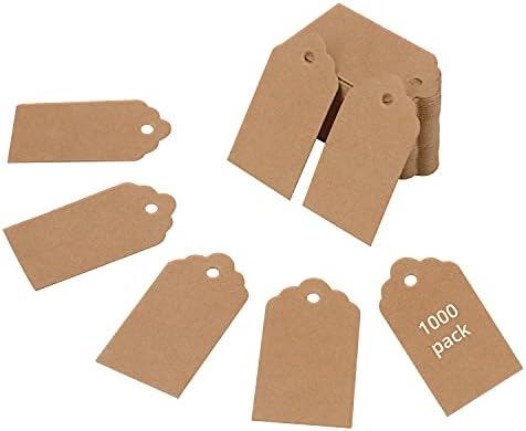 Belle Vous 1000 Pcs Brown Kraft Paper Gift Tags - 4.5 x 2.5cm (1.75 x 1 inch) - Rectangle Writable Hanging Labels for Presents, DIY Crafts, Christmas, Wedding, Birthdays and Merchandising
