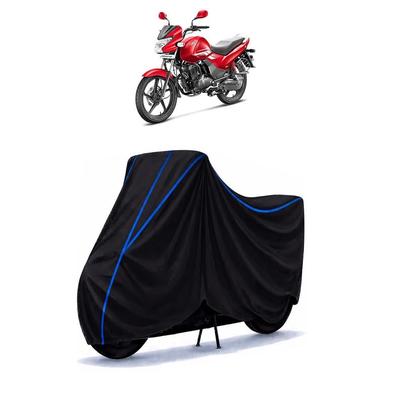 Image of Hero Achiever Disc Bike Cover Water Resistant Universal Motorcycle Rain | Heavy Duty UV Protection, Dust, Scratch Indoor Outdoor All Weather with Black Blue Piping Elastic