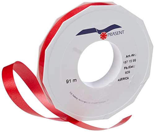 C.E. PATTBERG Cinta regalo rojo, 91 m de cinta embalar para rizar, 15 mm ancho para manualidades, decoración y envolver regalos para cualquier ocasión