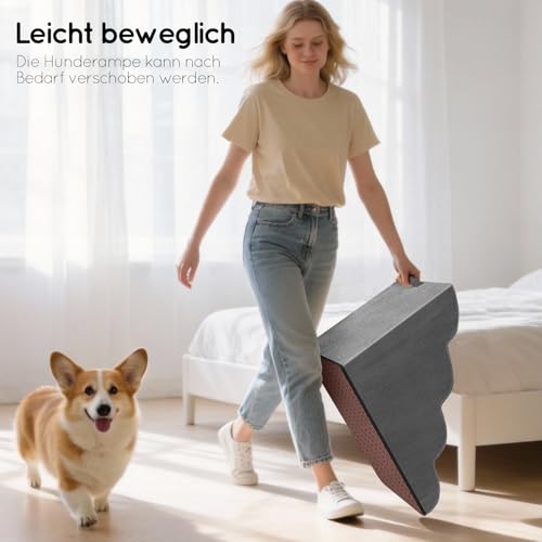 Thihome Hundetreppe 4 Stufen, rutschfeste Haustiertreppe 50cm Hoch, Hochdichter Schaum Hunderampe mit Waschbarem Bezug und Rutschfestem Boden, Hunde Treppe für Sofa & Bett, Grau
