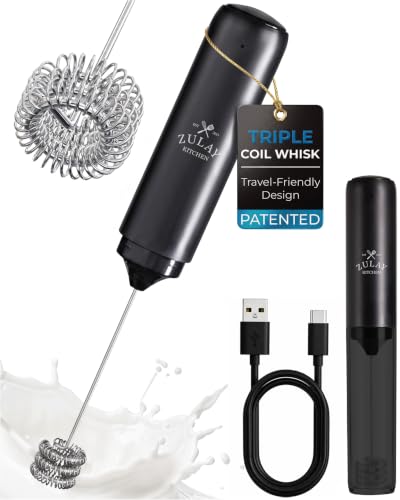 Image of Zulay Kitchen Rechargeable Milk Frother Handheld - Triple Coil Whisk, Electric Coffee Frother, Portable Hand Frother Wand, Drink Mixer for Matcha, Lattes & Cappuccinos, Kitchen Gifts - Black