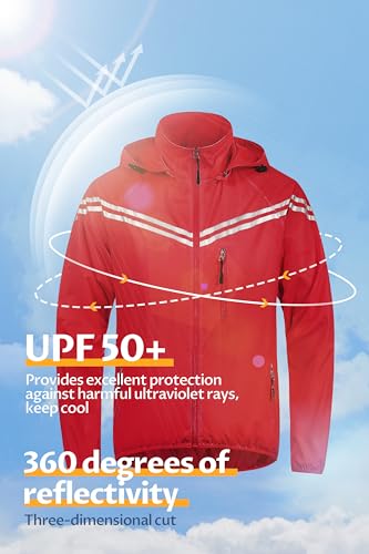 CREATMO US Men's Packable Waterproof Running Rain Coats Reflective Cycling Jacket Windbreaker With Removable Hood4