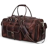 Leather Duffle Bags for Men - 24 Inch Full Grain Leather travel bag, leather overnight bag, Mens Leather Bag, Carry On Leather Weekender Bag, Airplane Leather Luggage Duffel Gym Bag