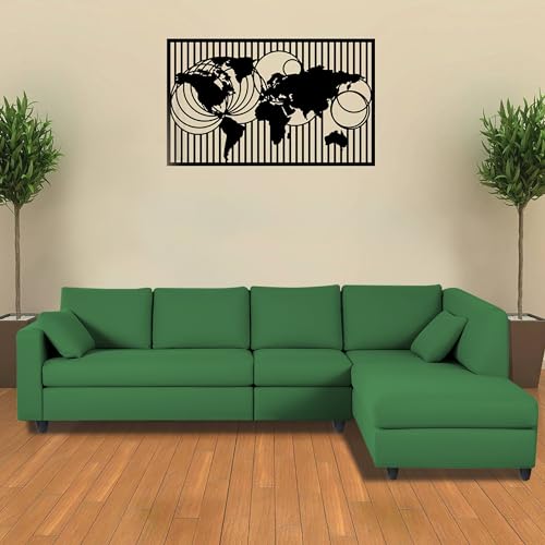 Image of Florian RHS 6 Seater L Shape Sofa Set for Living Room (Green Fabric) Premium Fabric Sofa