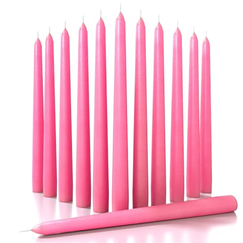 CANDWAX 25 cm Taper Candles Set of 12 - Dripless Tapered Candles Unscented Candle Sticks - Long Dinner Candles Perfect as Christmas Candles Long Burning - Pink Candles