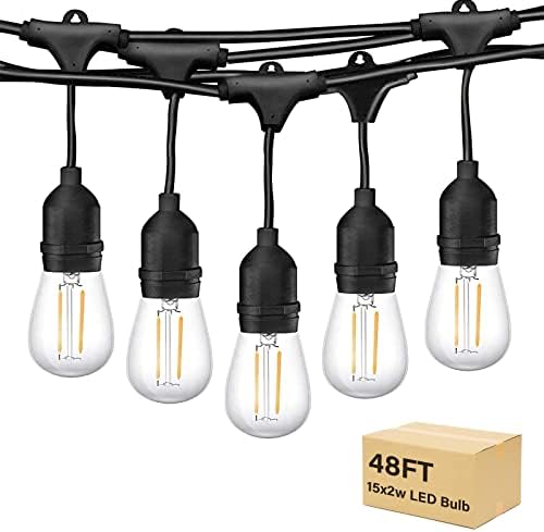 Epicflare LED Outdoor String Lights Mains Powered, 48ft IP65 Waterproof Garden Festoon Lights, 15×2w+1 LED Bulbs Warm White Decorative Lighting for Home Patio Veranda Backyard Party Pergola