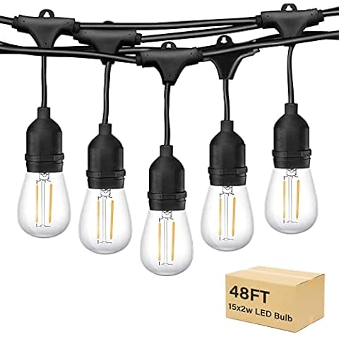 LED Outdoor String Lights Mains Powered, Epicflare 48ft IP65 Waterproof Garden Festoon Lights, 15×2w+1 LED Bulbs Warm White Decorative Lighting for Home Patio Veranda Backyard Party Pergola Cover