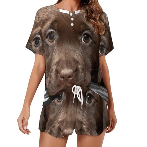 Ensemble de pyjama pour femme léger anti-chaleur avec motif chien mignon d'été