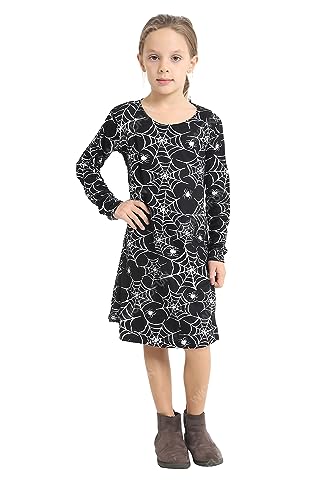 The Fancy Dress Disfraz de Halloween para niñas, vestido swing con estampado de araña para fiestas temáticas de terror, disfraz para niños de 4 a 5 años