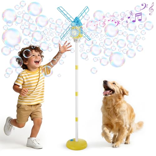 Belemar Windmill Bubble Machine Toys for Kids & Boys, Standing Bubble Blower with Lights & Music, 51' Adjustable Height, 130ml Tank, Bubble Solution Included, Outdoor Toy for Parties & Birthdays
