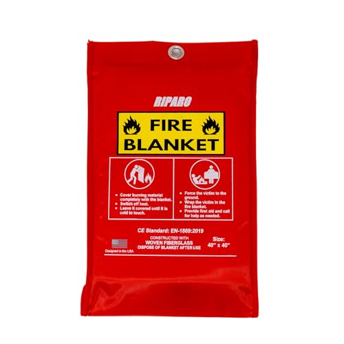 Image of Riparo Emergency Fire Blanket for Home and Kitchen - Fire Suppression Blankets for Home, Kitchen, BBQ, and Car 40 inch x 40 inch - Made from Flame Retardant Fiberglass ([2 Pack] Fire Blanket)