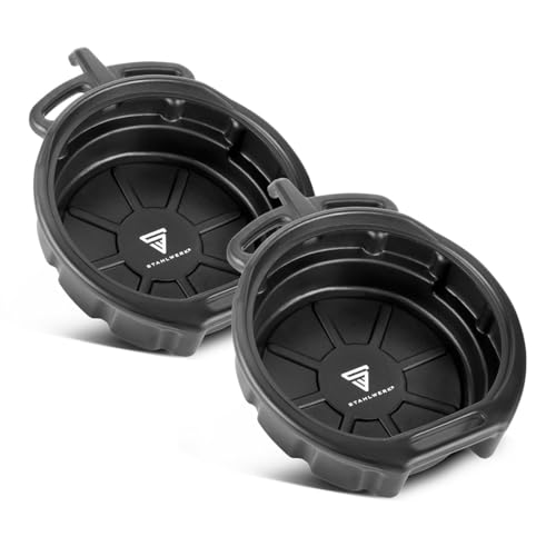 STAHLWERK Lot de 2 bacs de récupération d'huile avec tubulure de remplissage 10 l - Bac de récupération plat et rond - Carter d'huile - Bidon de vidange d'huile - Bac en plastique - Réservoir de