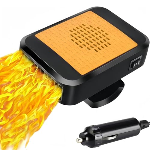 Chuankefanxing Chauffage pour Voiture, Portable Chauffage pour Voiture 12V 200W, Chauffage pour Voiture 2 en 1 à Refroidissement et Chauffage Rapides avec Base pivotante à 360°