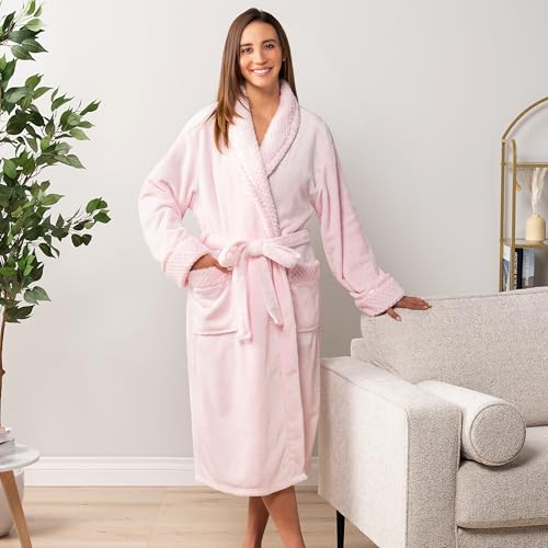PAVILIA Soft Plush Women Fleece Robe, Cozy Warm Bathrobe, Fuzzy Female Long Spa Robe4