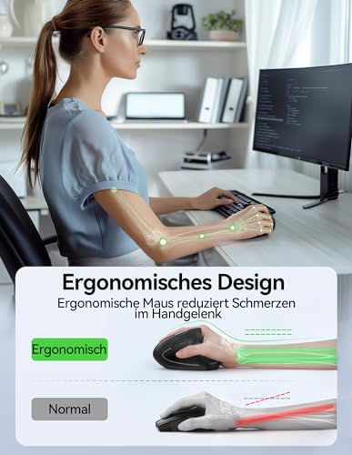 Image of TECKNET Ergonomic Mouse Wireless, 2.4G USB Optical Vertical Mouse Ergonomic with Charging Cable, 800 /1600 /2400 /3200 /4800 DPI, Quiet Wireless Vertical Mouse with 6 Buttons for Windows and Mac OS