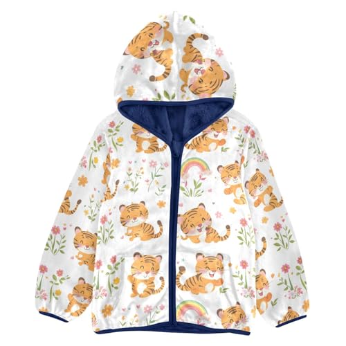 Cute Animal with Flower Girls Fleece Jacket Girls Fall Jacket Girls Zip Up Hoodie Girls Sherpa Jacket 2-10T