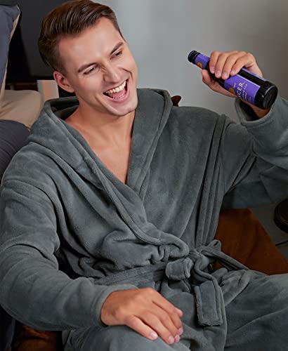 Yoimira Mens Robe with Hood, Plush Robe for Men Long Fleece Bathrobe Soft and Warm 5
