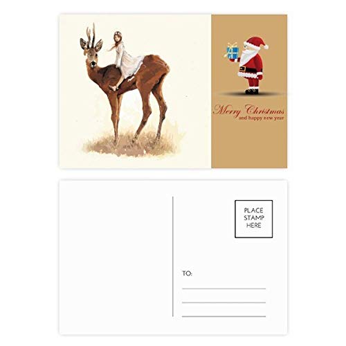 Cartes remerciement cerf Père Noël fille pour partager l'émotion de vos fêtes
