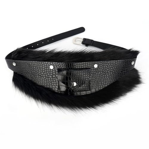 Y2K Faux Fur Leather Wide Belt Women Punk Gothic Waistband Fuzzy Waist Cincher Fashion Waist Accessory Festival Outfit Belt