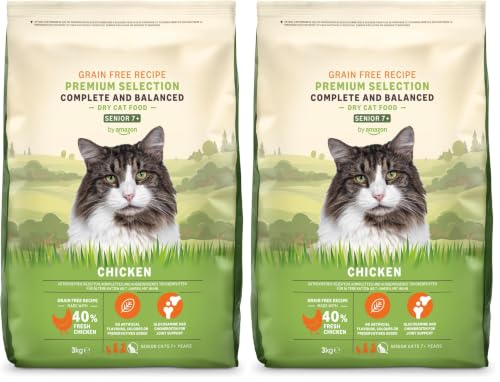 Marca Amazon - Lifelong - Alimento seco para Gatos sénior con Pollo Fresco, Receta sin Cereales, 3kg (Paquete de 2)