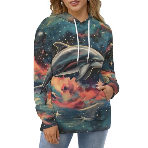 Sweat à capuche dauphin de la nébuleuse spatiale manches longues coupe unisexe S