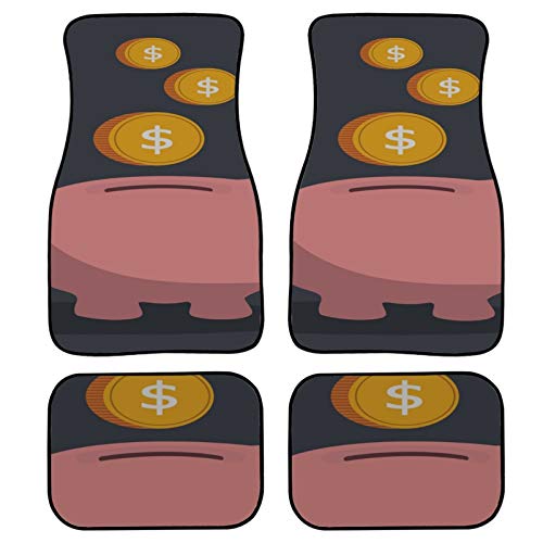 Preisvergleich Produktbild JIUCHUAN 4 Pieces Carpet Mat Car Pink Pig Piggy Bank Money Car Floor Mats Carpet Front & Rear Non-Slip Carpet with Rubber Backing for Car SUV Van & Truck