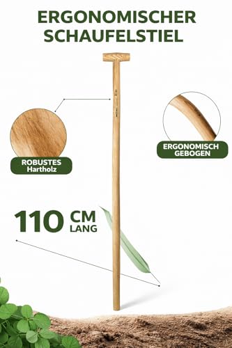 Synx Tools Schaufelstiel 110cm T-Griff Schaufelstiel Gebogen, Ersatz Spaten Holz Stiel, Gerätestiel aus Buchenholz, Ersatzstiel mit Bequemem T-Griff, Holzstiel für Schaufeln