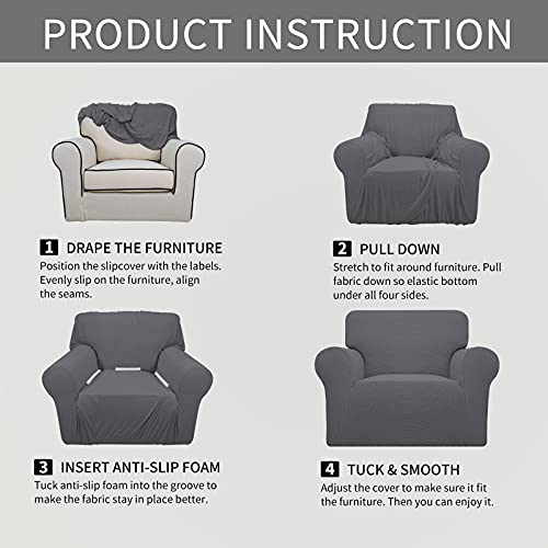 Image of Easy-Going Stretch Oversized Chair Sofa Slipcover 1-Piece Couch Sofa Cover Furniture Protector Soft with Elastic Bottom for Kids Spandex Jacquard Fabric Small Checks Gray