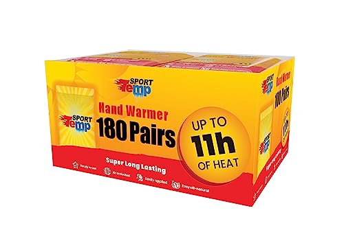 Hand Warmers - Up to 11 Hours of Heat (180 Pairs) Super Long Lasting - Easy, All Natural - Air Activated, for Body, Hands & Toes - Odorless Hot Hand Warmer - Sport Temp